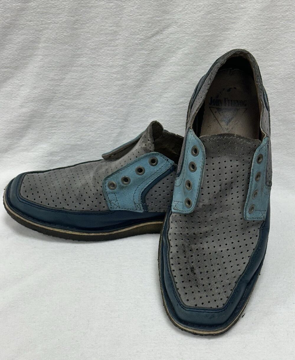John Fluevog Men's Leather Shoes Size 9 Perforated Lace Up Loafer Grunge Casual